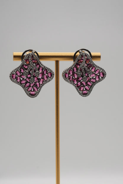 Fuchsia Bloom: Quatrefoil Gemstone Stud Earrings