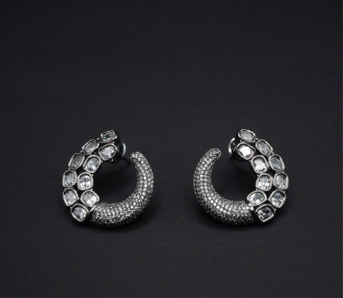 Crescent  silver CZ Stones Simulant Earrings