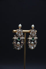 Traditional Gold Accented Earrings with Pearls and Green Gemstone