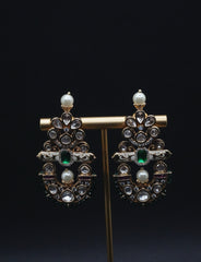 Traditional Gold Accented Earrings with Pearls and Green Gemstone