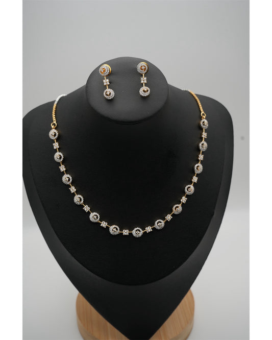 Intricate Gold-Toned Necklace and Earring Ensemble with CZ Accents