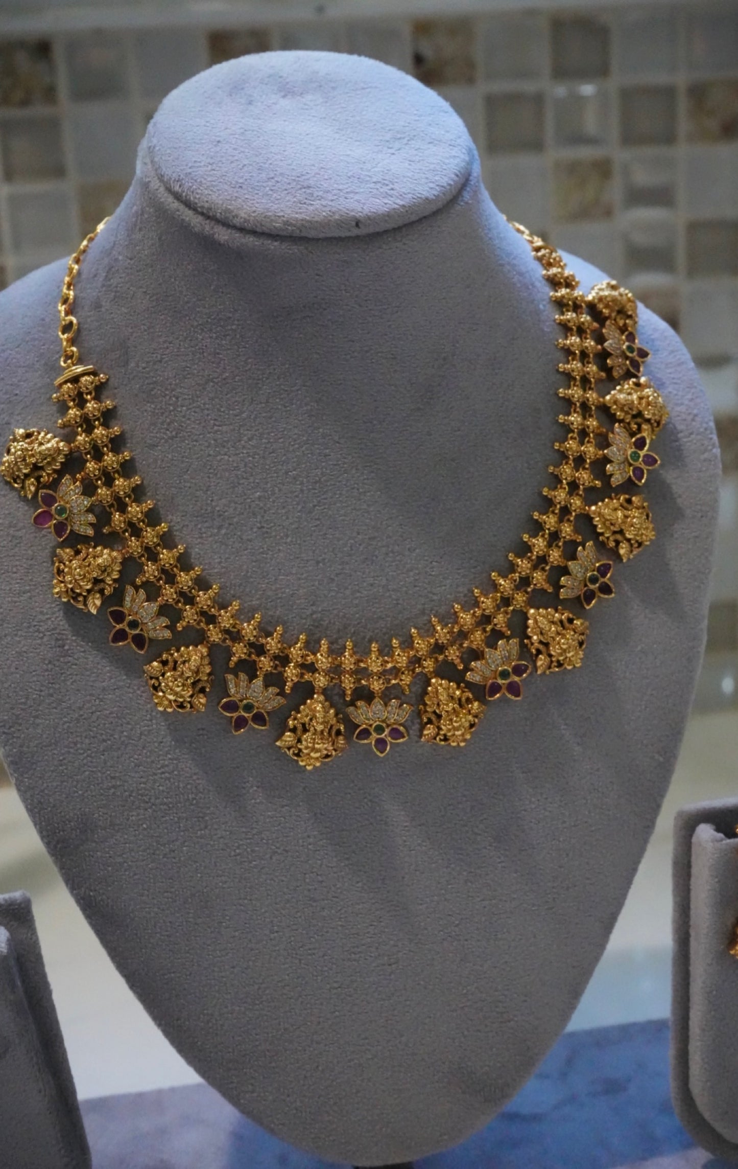 Traditional Gold-Tone Beaded & Floral Temple Jewelry Set