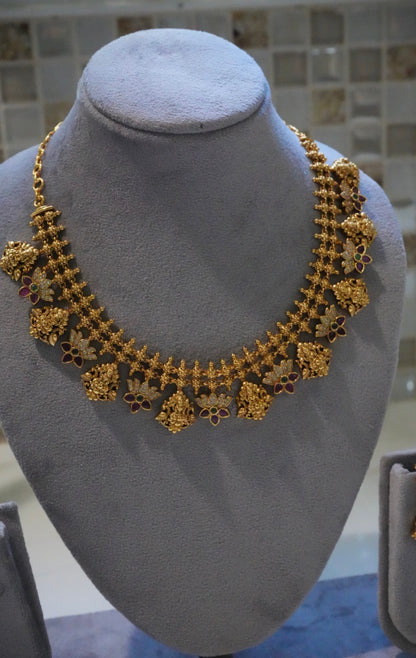 Traditional Gold-Tone Beaded & Floral Temple Jewelry Set