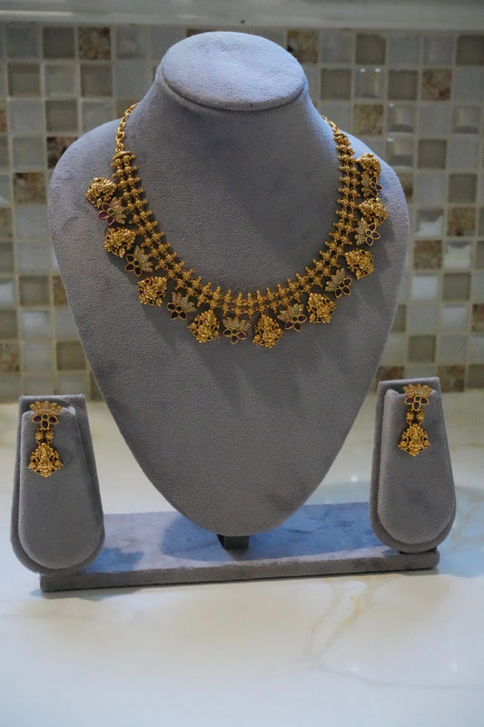 Traditional Gold-Tone Beaded & Floral Temple Jewelry Set
