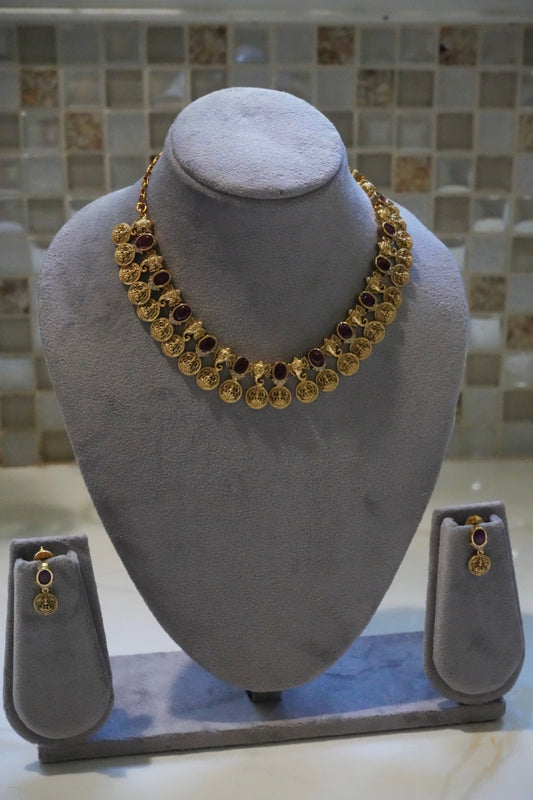 Elegant Ruby & Gold-Tone Necklace Set