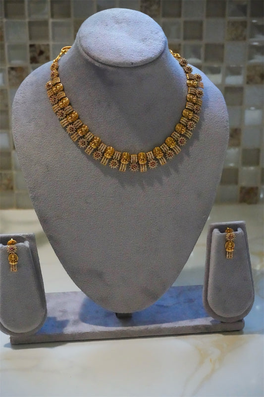 Traditional Gold-Toned Beaded & Floral Choker Necklace Set