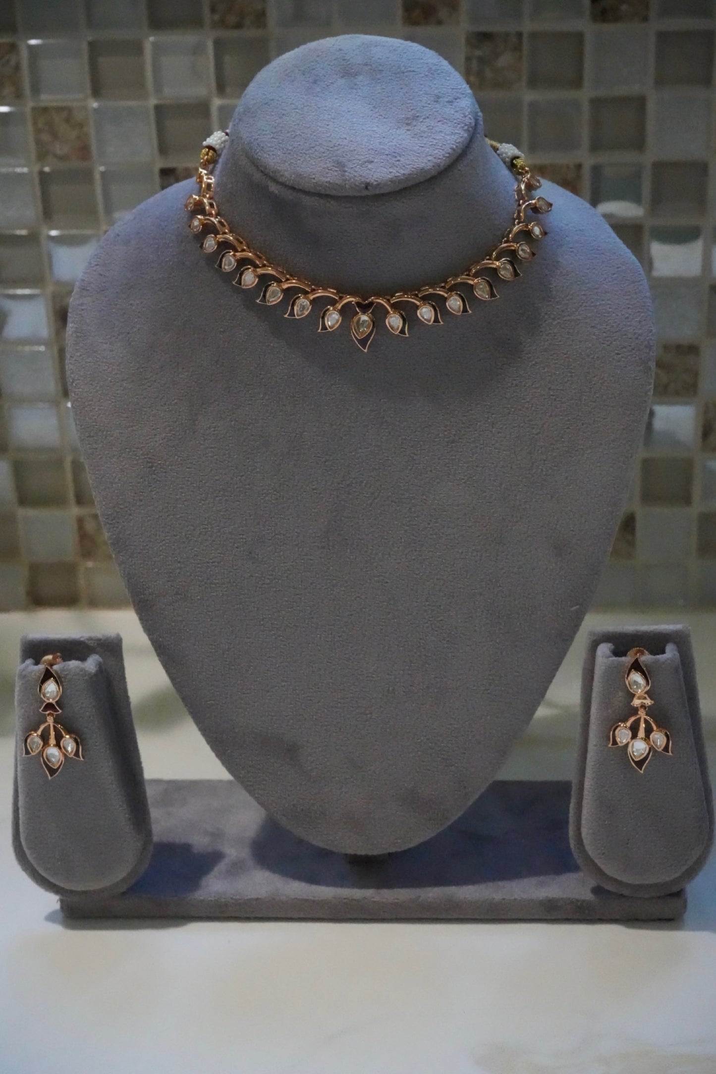 Rose Gold-Tone Leaf Motif Necklace Set