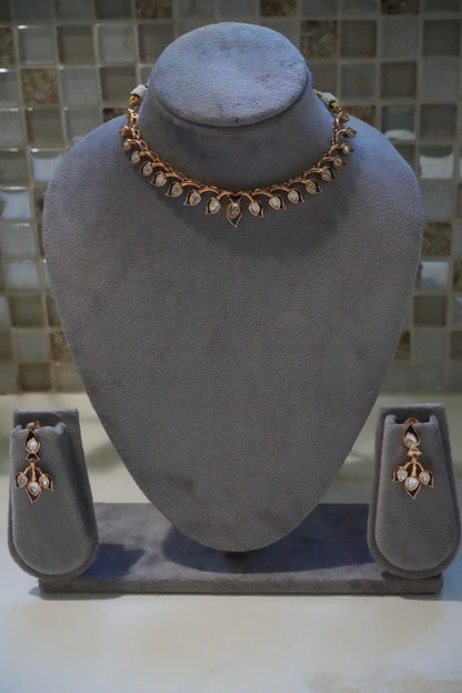 Rose Gold-Tone Leaf Motif Necklace Set