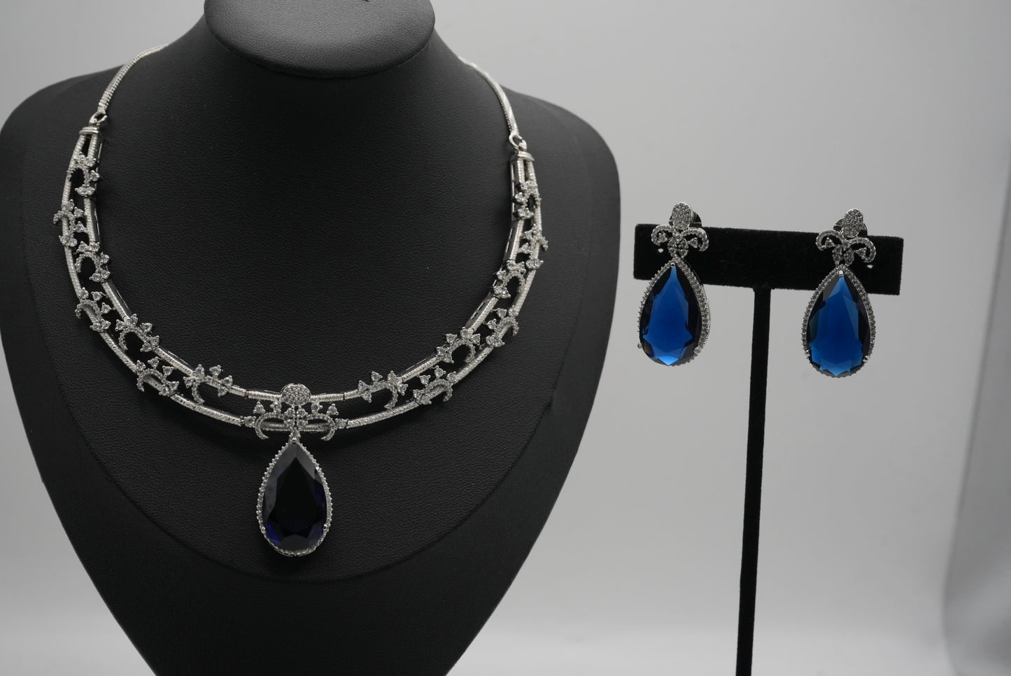 Dazzling Teardrop Gemstone Necklace Sets: Ruby, Pink, Green & Blue