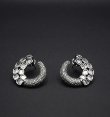 Crescent  silver CZ Stones Simulant Earrings