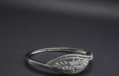 Elegant Silver Coated Marquise Bangle with Intricate CZ Crystals