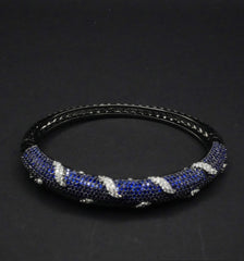 Sophisticated Black Bangle with Blue and Silver coated Crystal Detailing