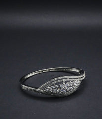 Elegant Silver Coated Marquise Bangle with Intricate CZ Crystals