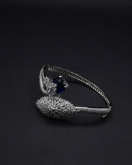 Exquisite Silver coated Bangle with Leaf Motif, Sapphire Crystal with CZ stones