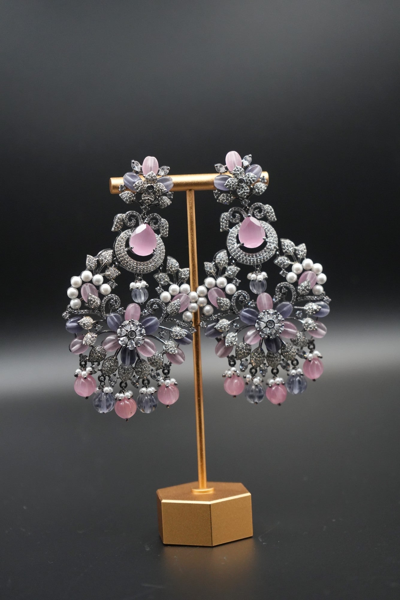 Designer  Pink and grey AD Earrings