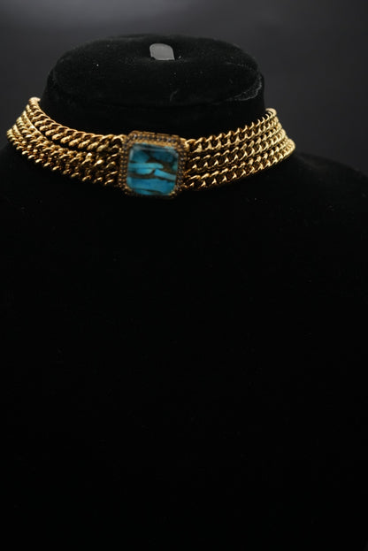 Turquoise Treasure: Bold Chain Choker Necklace
