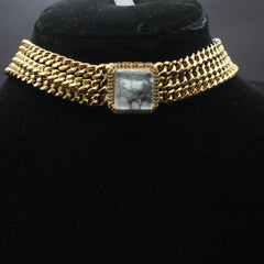 Beautiful ash-white stone choker with Gold color Multi-chain