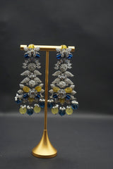 Vibrant Blue and Yellow Crystal Statement Earrings