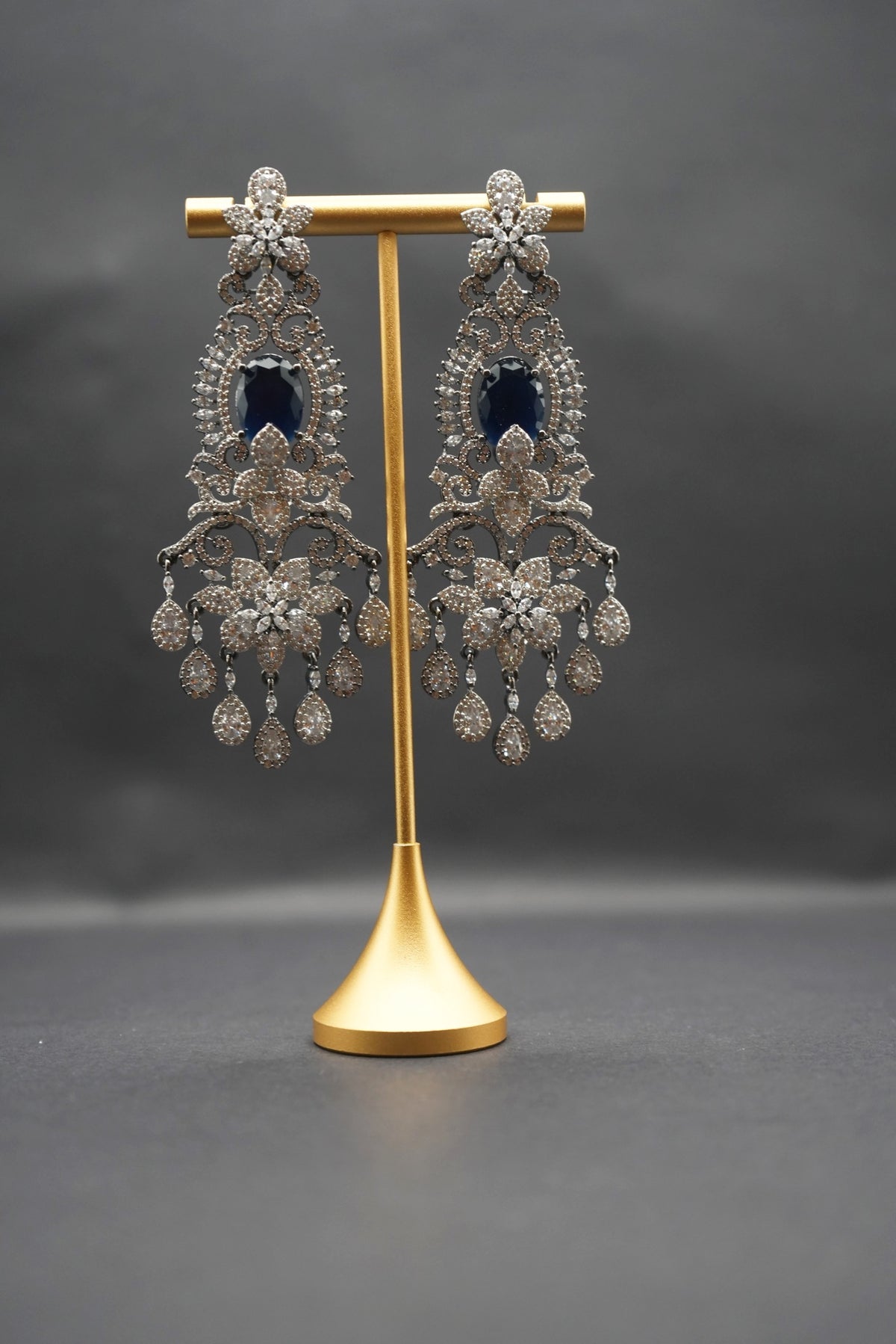 Dazzling Blue Sapphire and Crystal Chandelier Earrings