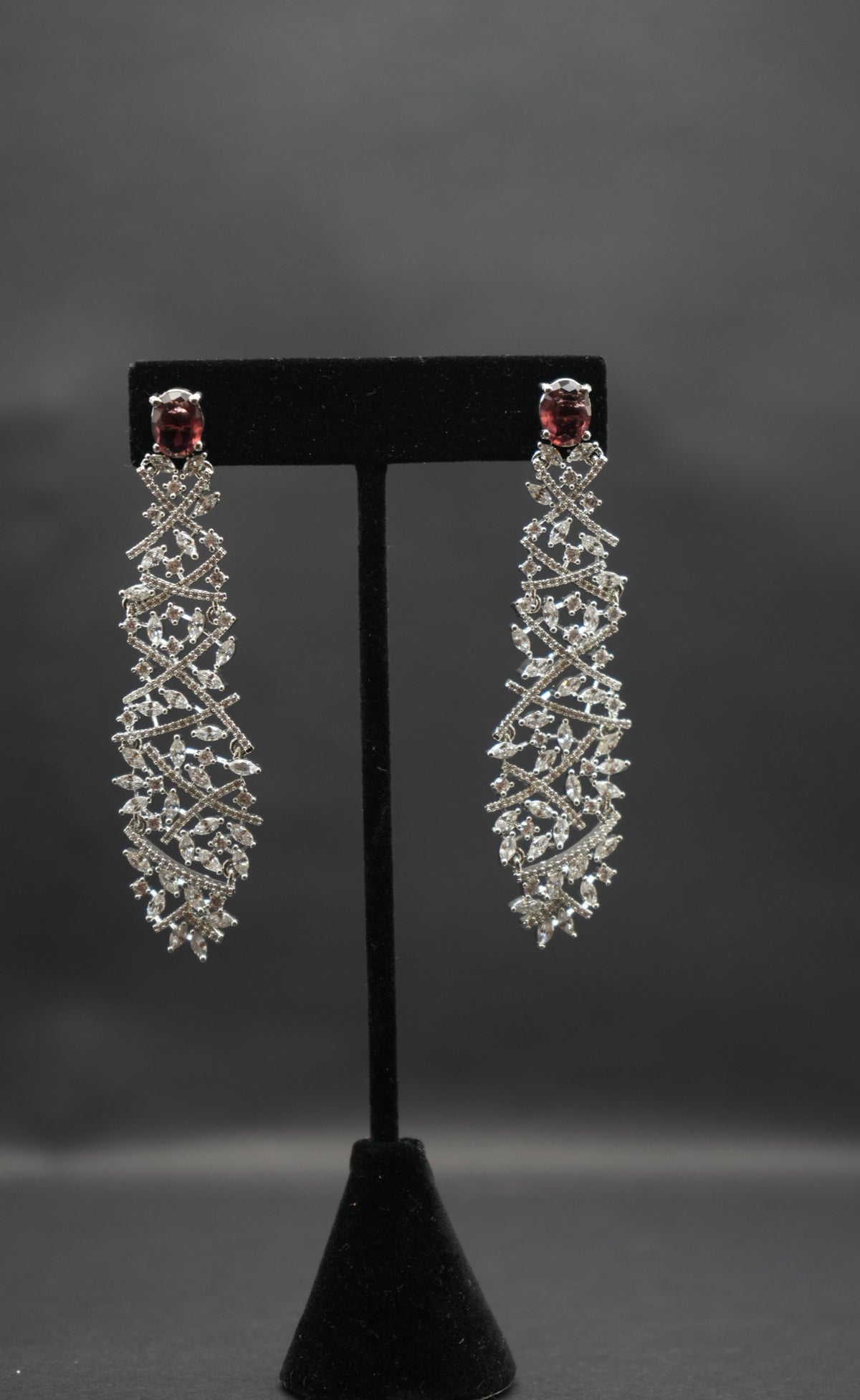 Dramatic Ruby Red and Crystal Cascade Earrings