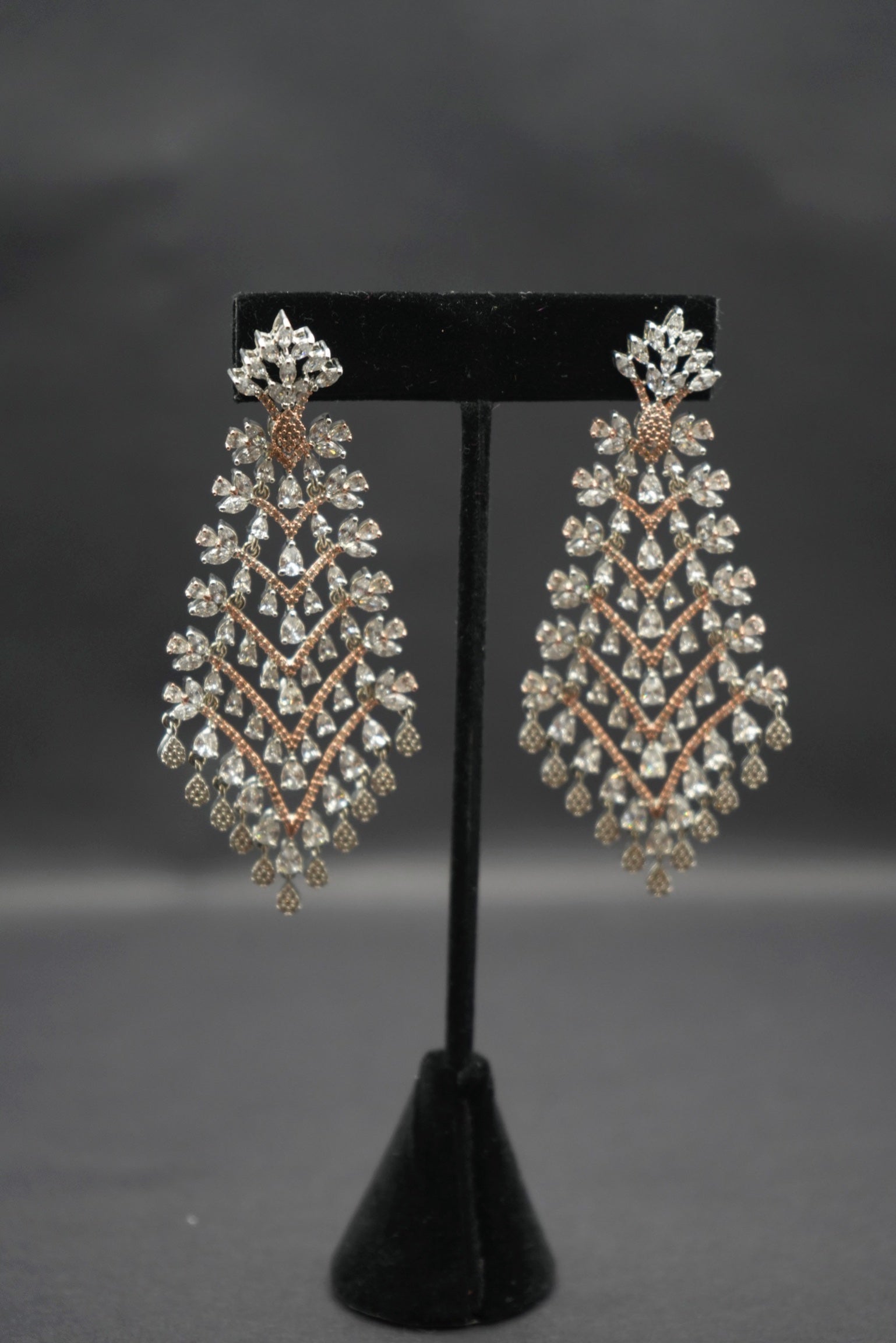 Elegant Rose Gold and Crystal Chandelier Earrings