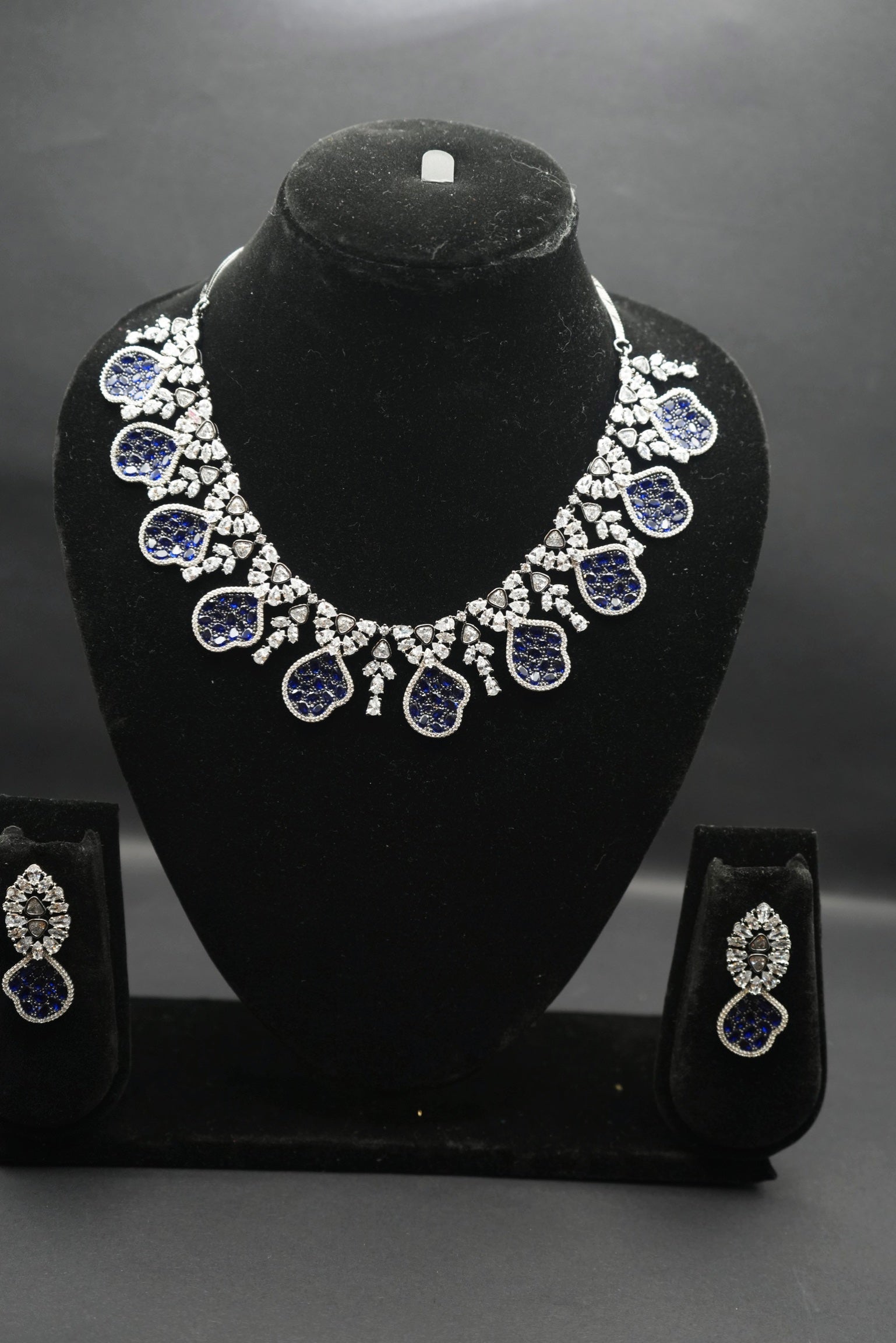 Elegant Blue and Crystal Statement Necklace and Earring Set