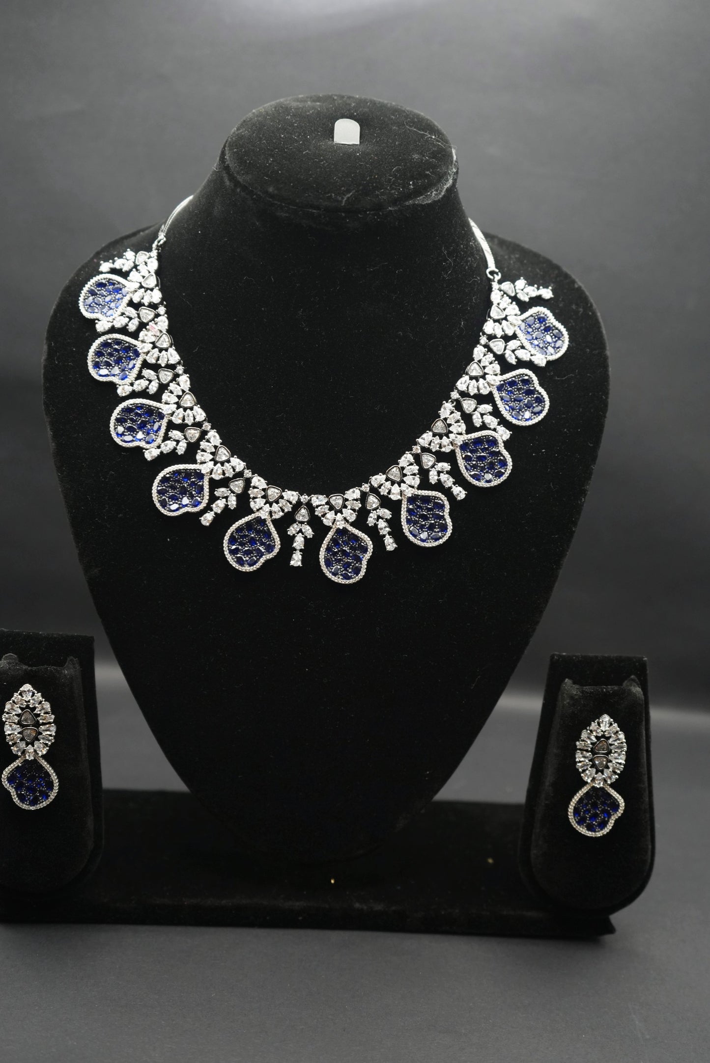 Elegant Blue and Crystal Statement Necklace and Earring Set