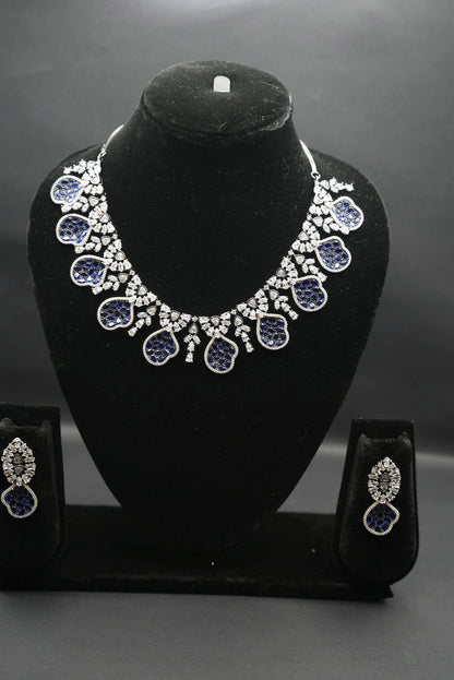Elegant Blue and Crystal Statement Necklace and Earring Set