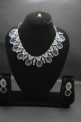 Elegant Blue and Crystal Statement Necklace and Earring Set