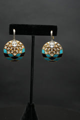 Vibrant Mosaic: Turquoise, Black, and Crystal Drop Earrings