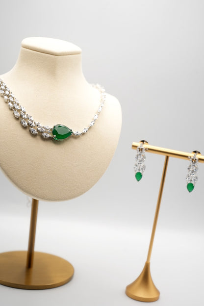 Emerald Cascade: Emerald Necklace & Earring Set