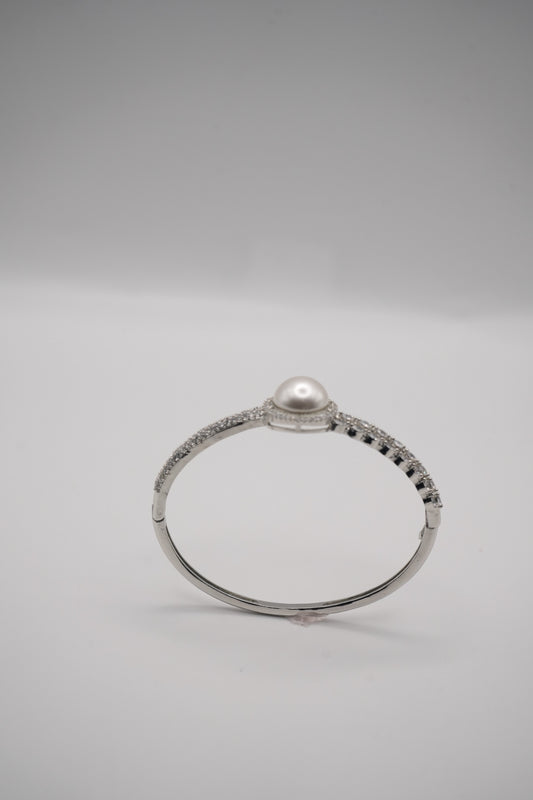 Luminous Grace: Pearl & Crystal Pave Bangle Bracelet
