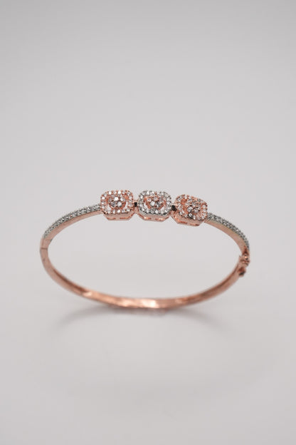 Triple Sparkle: Rose Gold & Crystal Square Bangle