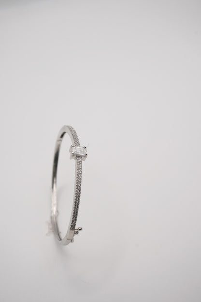 Modern Allure: Silver coated & Baguette Crystal Bangle
