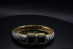 Opulent Gold and Silver Bangle with Black Onyx and CZ Crystals-like Accents