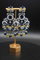 Stunning Gemstone Chandelier Earrings with Intricate Crystal Detailing