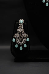 Exquisite Crystal and Aqua Droplet Necklace with Earrings