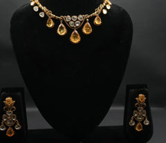 Elegant Gold Color Emerald Drop Necklace Set with Matching Earrings