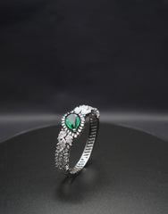 Emerald Elegance: Zircon and Crystal Bangle Bracelet