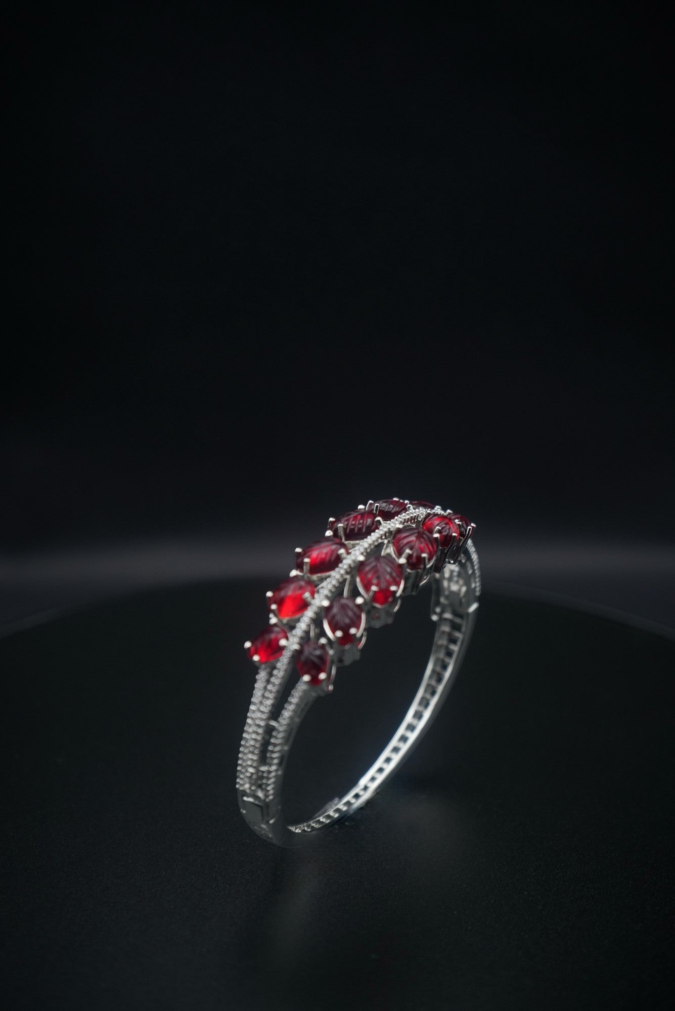 Crimson Cascade: Ruby and Crystal Bangle Bracelet