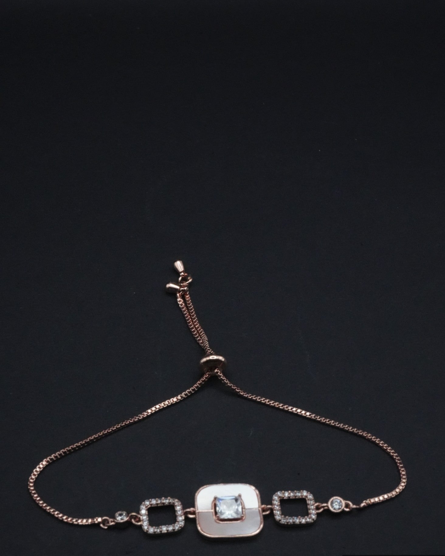 Modern Rose Gold  coated Adjustable Bracelet with Geometric and Mother-of-Pearl Accents