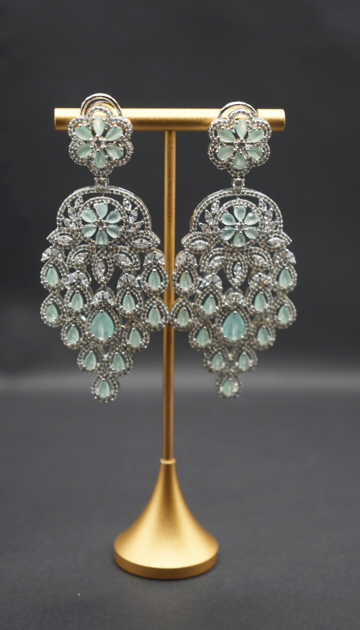 Elegant Crystal Chandelier Earrings in Mint Green