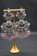 Exquisite Pink and Grey Crystal Drop Earrings