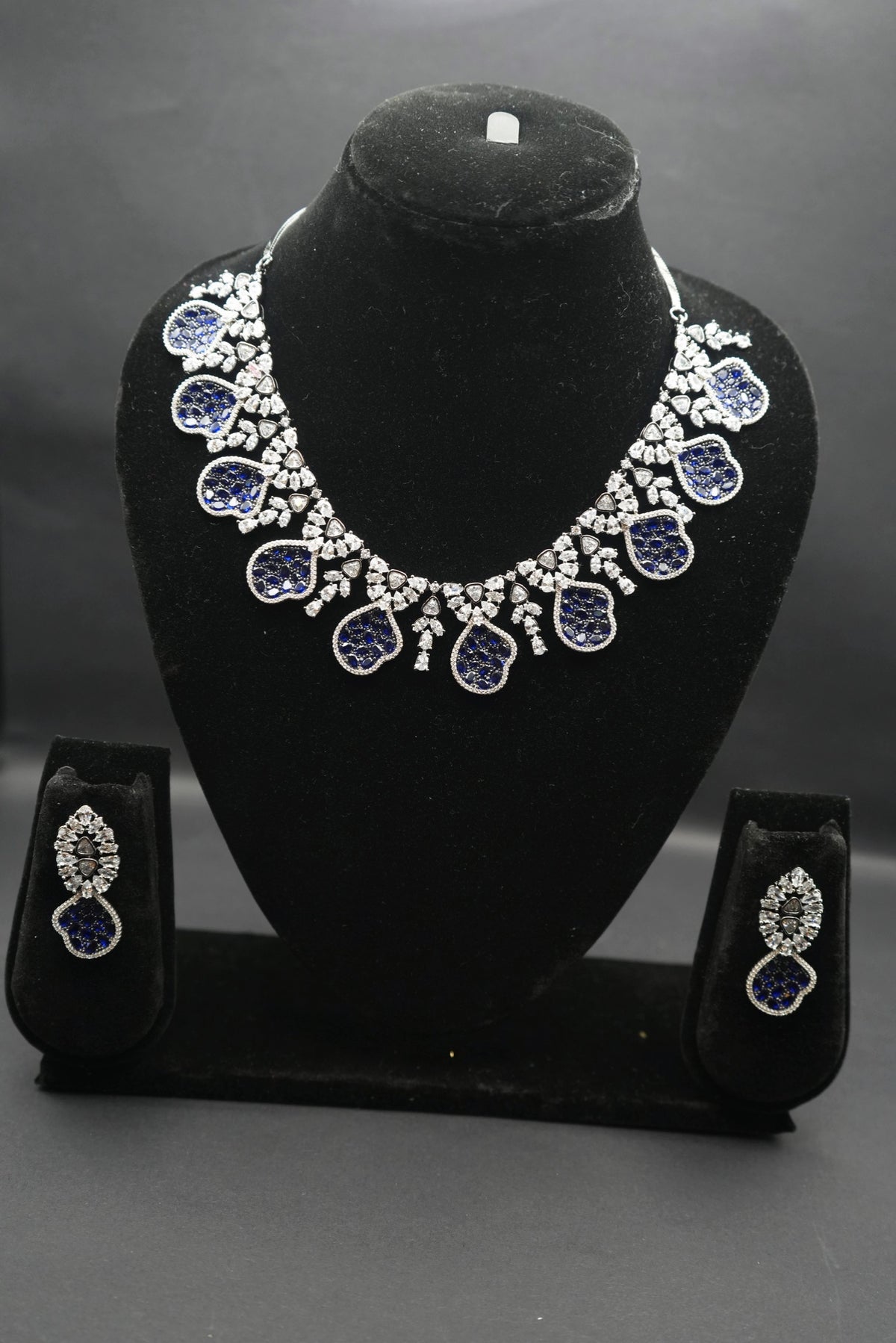 Elegant Blue and Crystal Statement Necklace and Earring Set