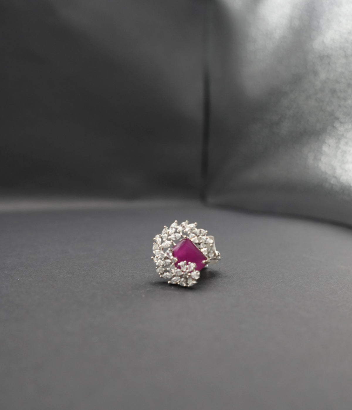 Elegant Ruby Red and Crystal Cocktail Ring