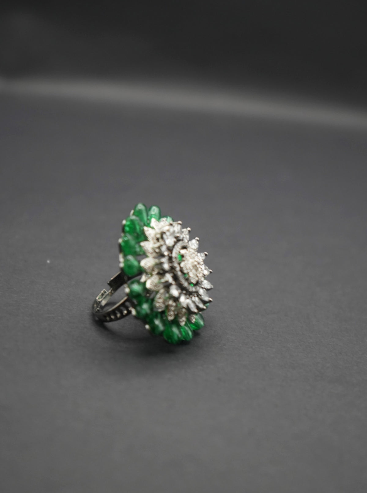 Vibrant Green Crystal Flower Ring