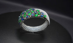 Vibrant Cascade: Blue and Green Crystal Bangle Bracelet