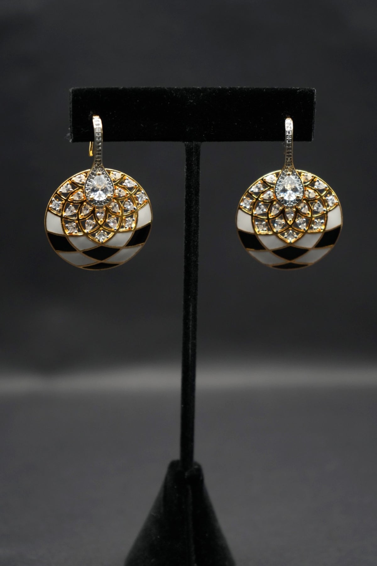 Art Deco Inspired: Black, White, and Crystal Drop Earrings