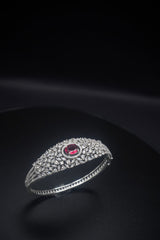 Ruby Royale: Zircon and Crystal Bangle Bracelet