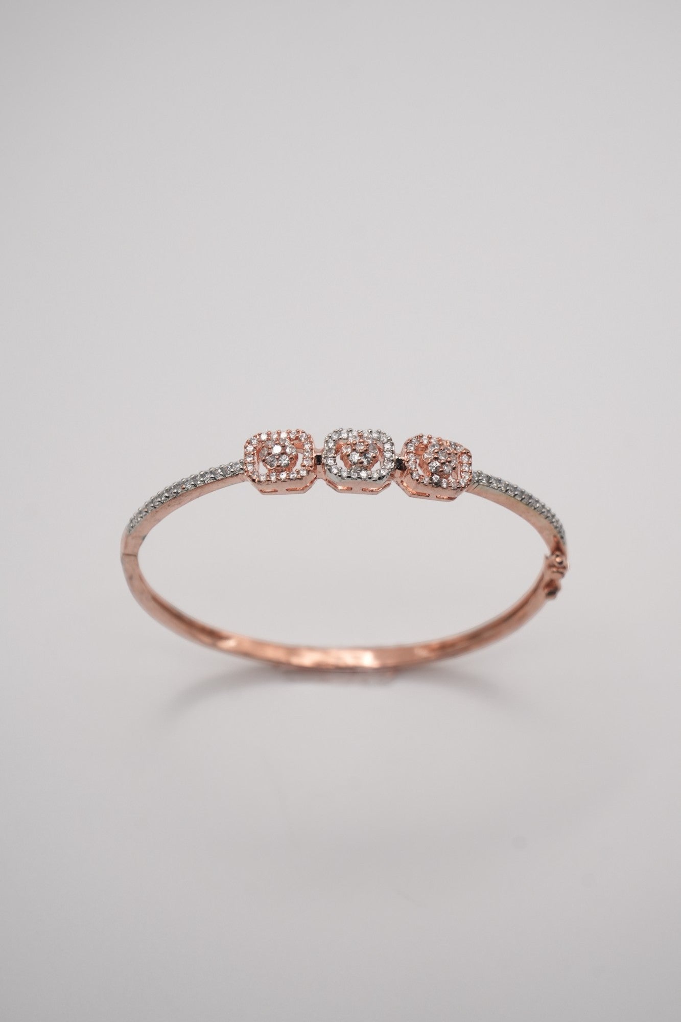 Triple Sparkle: Rose Gold & Crystal Square Bangle